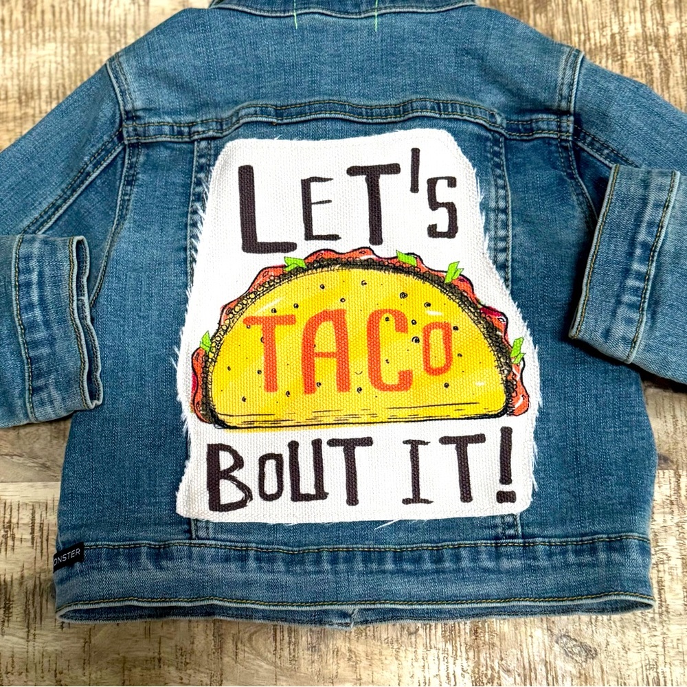 Wee Monster Denim Jacket with Funny Taco Design. Made in Los Angeles. size 2t.